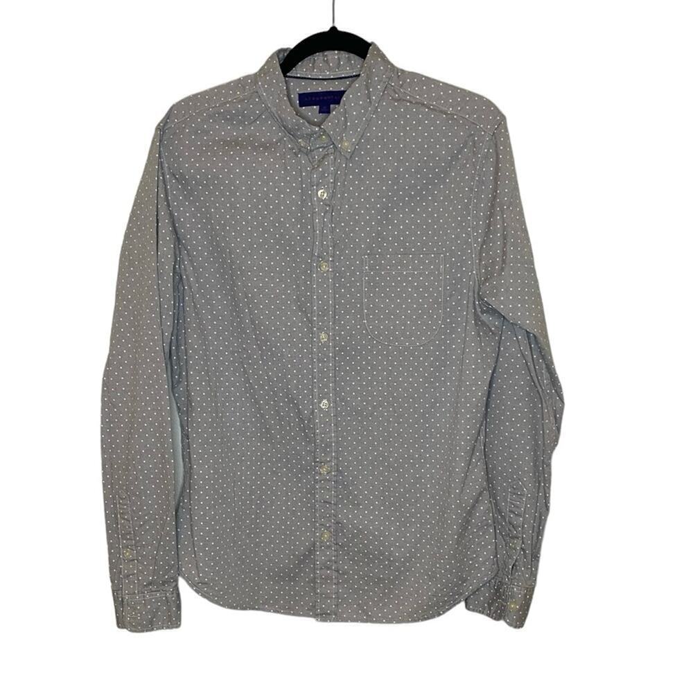 Aeropostale Gray White Polka Dot Button Down Long Sleeve Men’s Shirt Collared